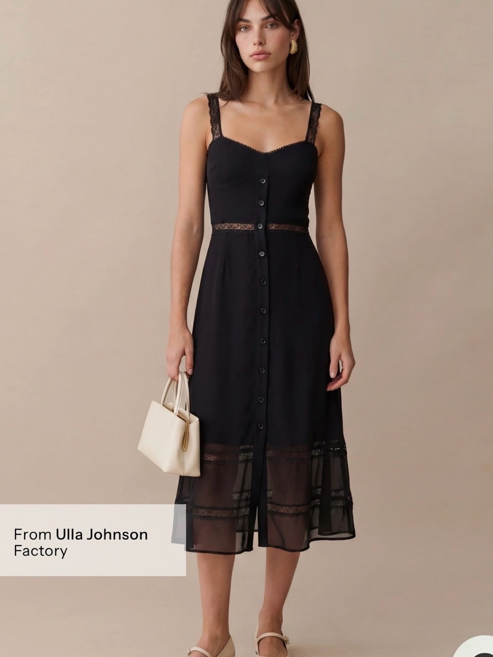 Ulla Johnson Black Lace-Trim Button-Front Midi Dress